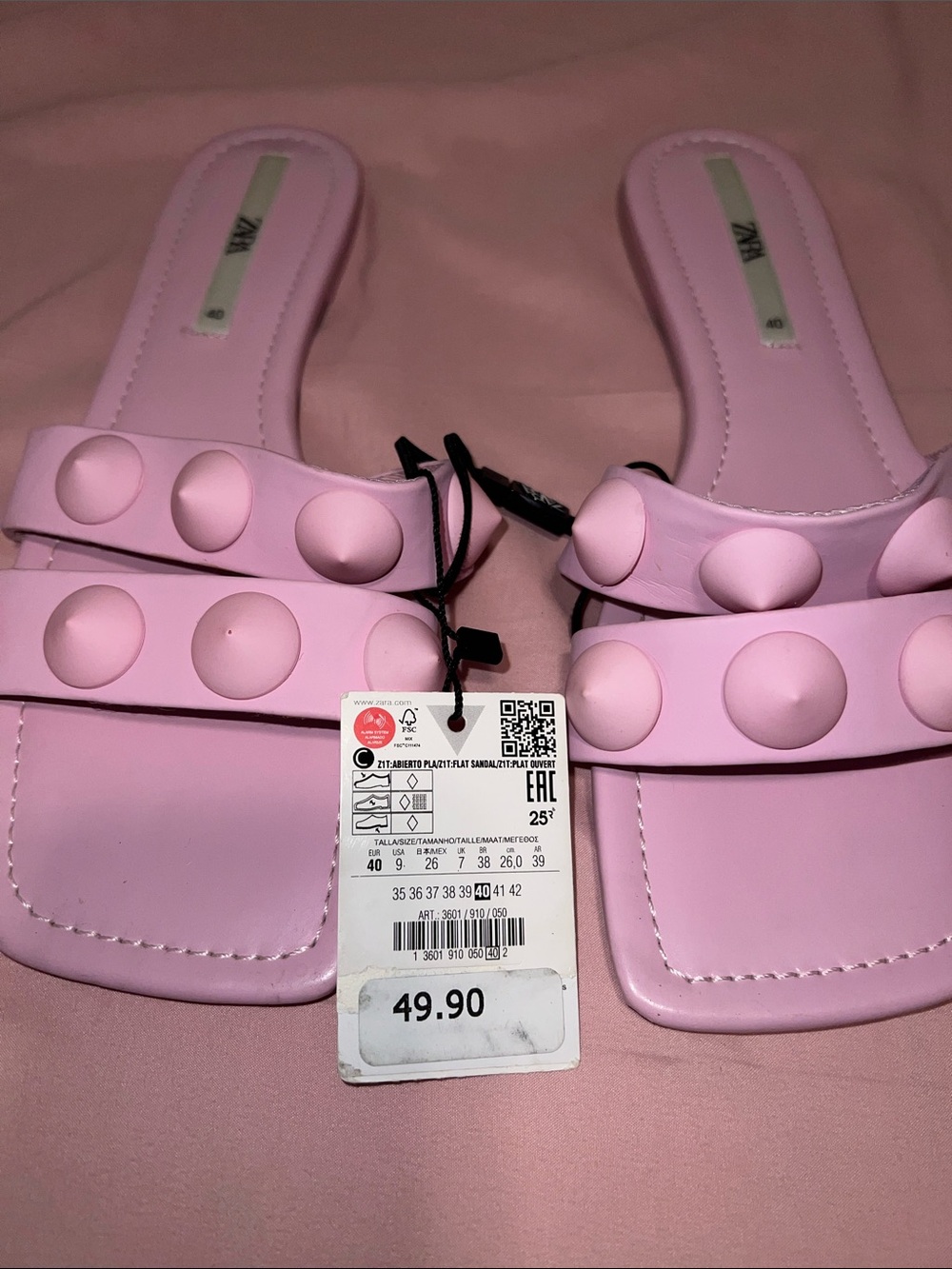Zara Pastel Pink Stud-Embellished Slide Mules - Picture 2 of 4
